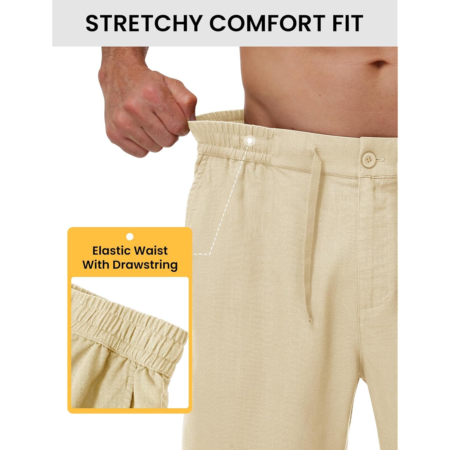 Rdruko Men'S Casual Shorts, 9" Linen Zipper Pocket Shorts Elastic Waist Drawstring Breathable For Summer Vacation Lounge