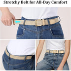 JASGOOD Women Braided Woven Elastic Belt Golf Casual Stretch Belt with Gold Buckle for Ladies Jeans Pants