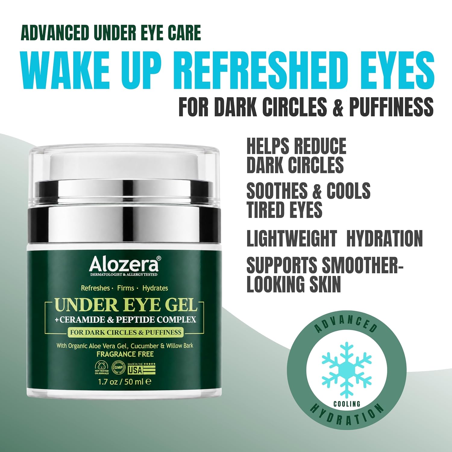 Wake Up Under Eye Gel Cream With Aloe Vera, Collagen & Cucumber, Anti-Aging, Hydrating, Soothing & Cooling Treatment For Dark Circles, Puffiness And Under Eye Bags, Fast-Absorbing, Day & Night