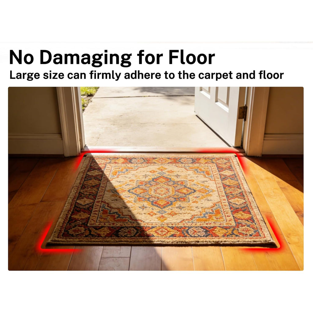 Rug Non Slip Grippers, Reusable Rug Tape, No Damaging for Hardwood Floors, Carpet Grippers Stickers Pads for Area Rugs Corners Flat, 12Pcs