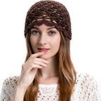 Zlyc Women Crochet Beanie Handmade Knit Flower Shiny Summer Vintage Skull Hat