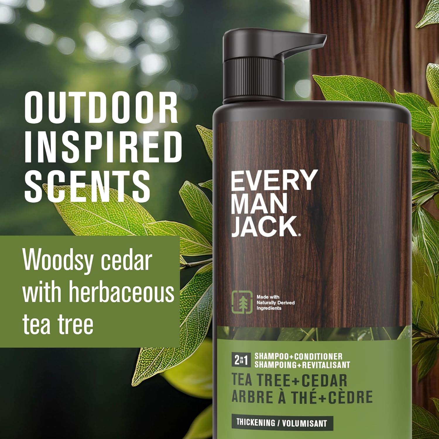 Every Man Jack Mens Shampoo and Conditioner 2 in 1 - Thickening Tea Tree - Moisturizing, Volumizing - Free of Parabens, Phthalates & Dyes - 24oz - 1 Bottle