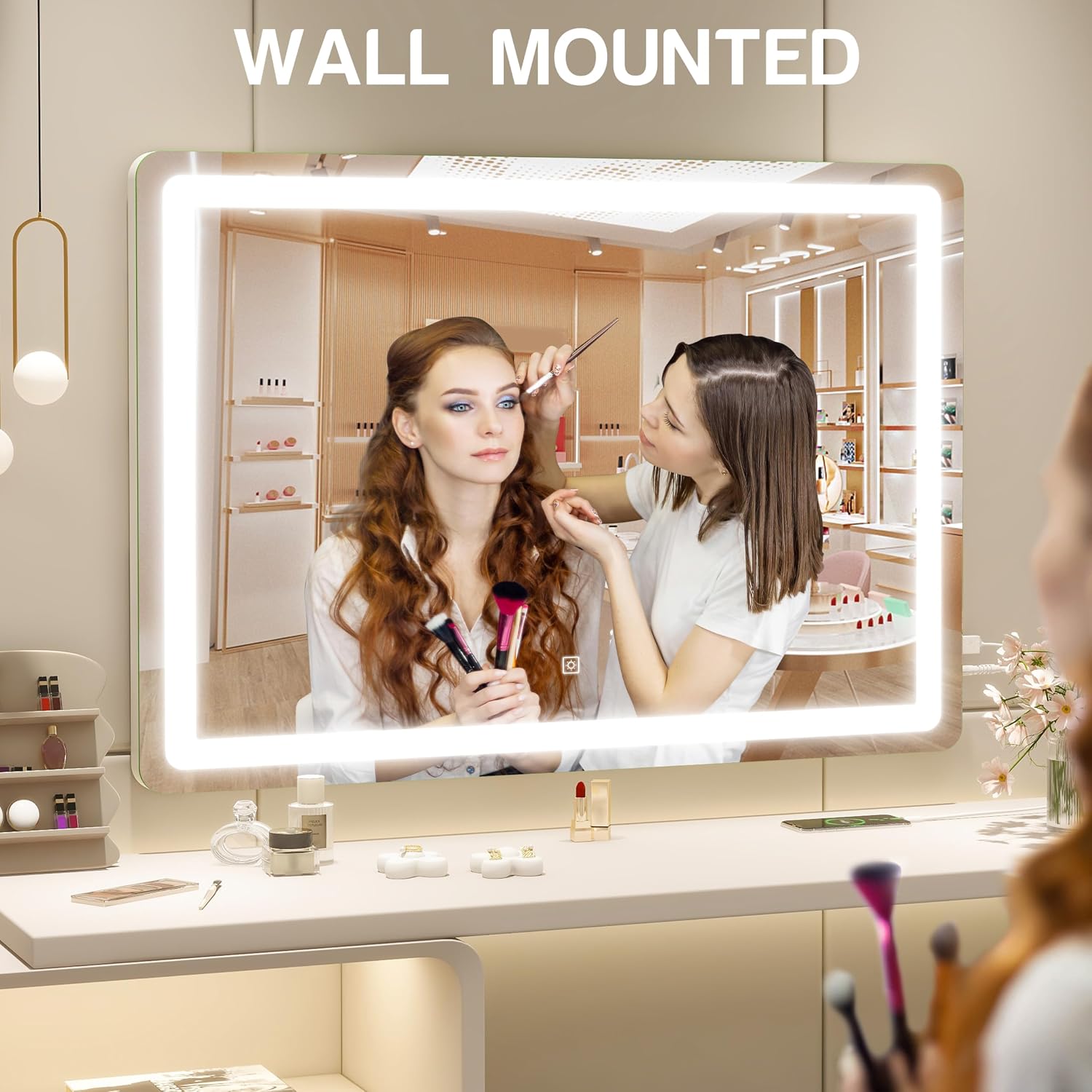 Rolove Vanity Mirror With Lights, 32" X 22" Large Lighted Vanity Mirror With Dimmable 3 Modes, Led Makeup Mirror, Touch Screen Control, Usb Charging Port, Tabletop Or Wall-Mounted