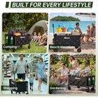 Collapsible Wagon Cart Foldable Beach Wagon With All-Terrain Wheels - 380 Lbs Heavy Duty Grocery Cart For Shopping, Beach, Camping, Sports, Garden (Black)