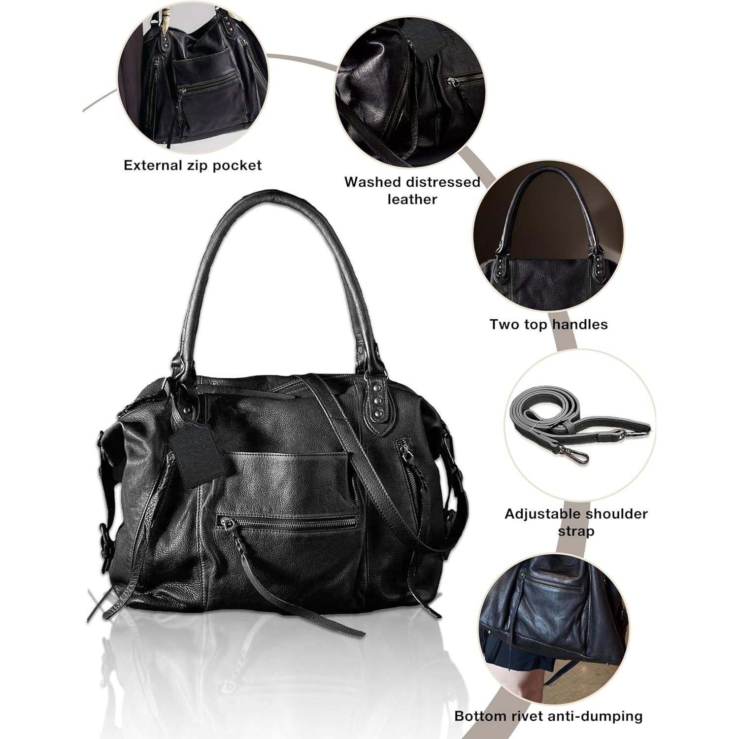 Women's Large Tote Bag City Tote Bag Purse with Zipper Women Vegan Leather Hobo Handbags with Adjustable Strap