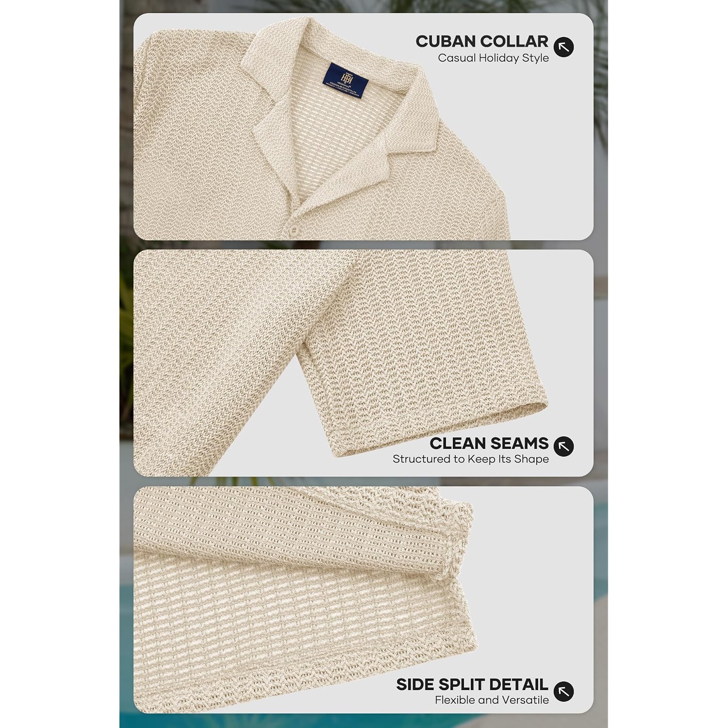 Herberton Mens Crochet Shirts Summer Fashion Knit Mesh Button Down Casual Cuban Top (S-Xxl)