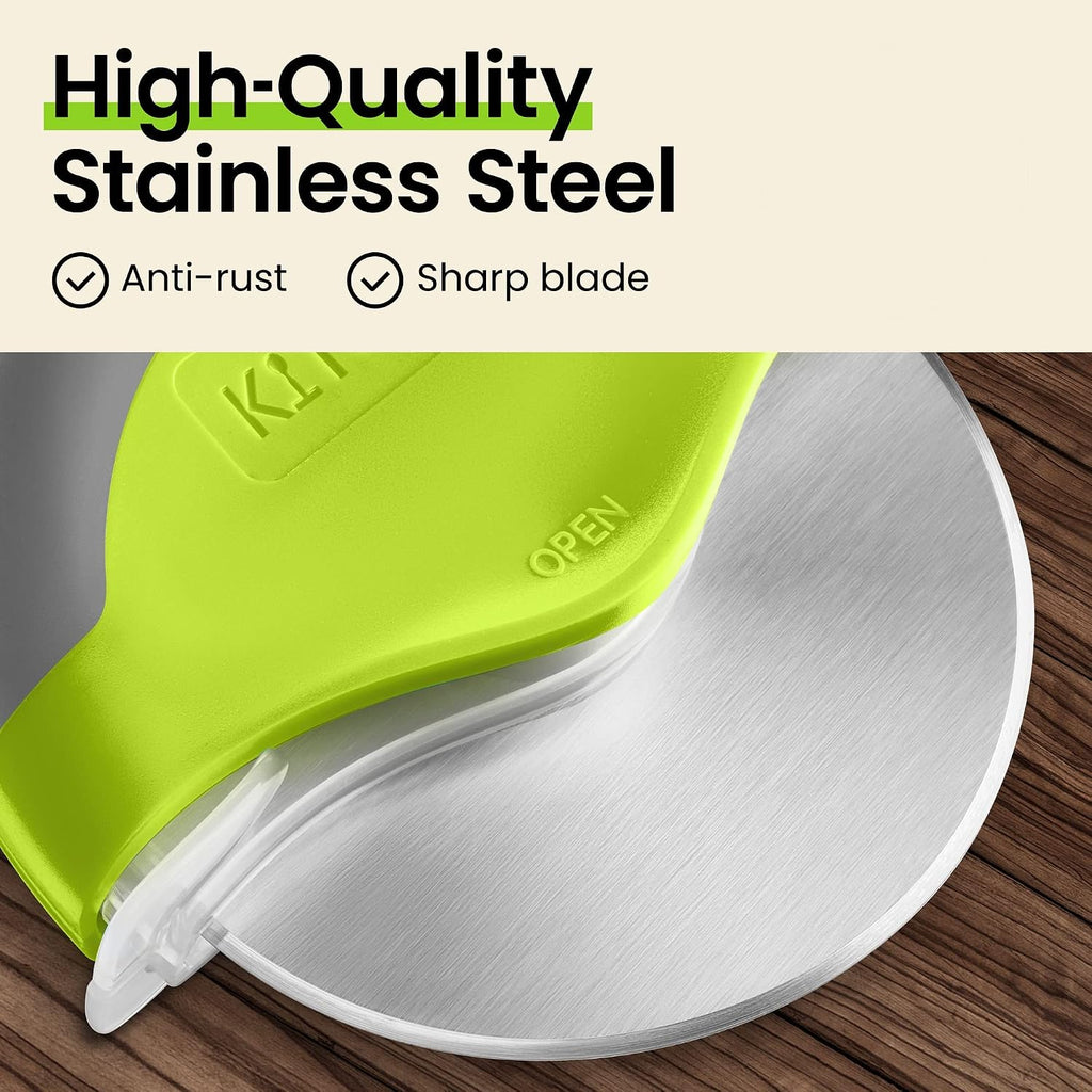 Kitchy Pizza Cutter Wheel, Heavy Duty Ergonomic Pizza Slicer With Easy Grip Non-Slip Handle And Blade Cover, Dishwasher Safe (Green)