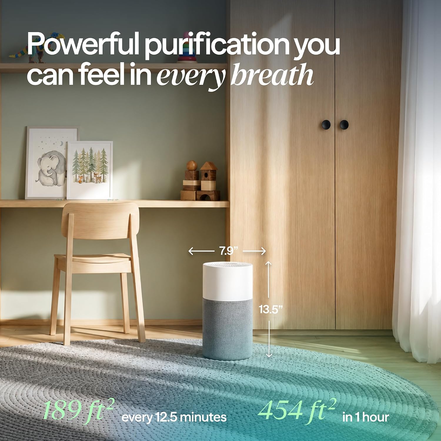 Blueair Air Purifier For Home Hepa Air Purifiers For Pets, Allergies, Dust, Nursery, Office Hepasilent Techonolgy Air Cleaner For Small Rooms 432 Sq Ft Coverage - Blue Pure 511