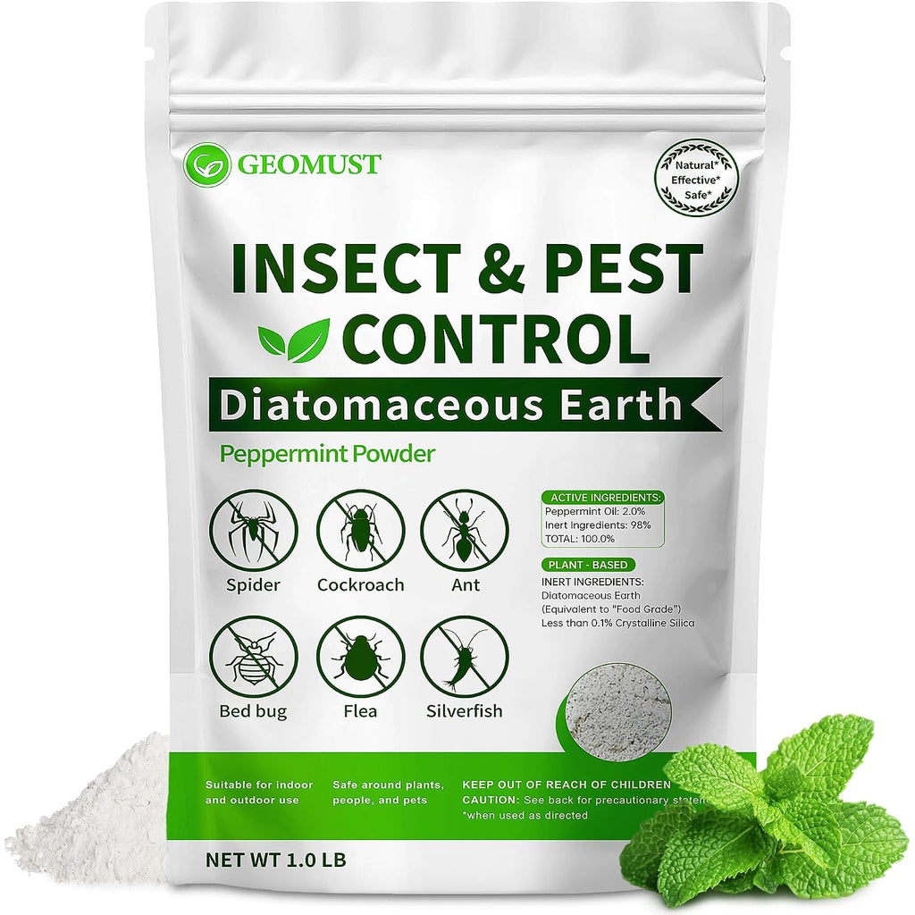 Diatomaceous Earth Food Grade And Peppermint Oil Insect Killer, Natural Crawling Pest Control For Home Garden, Kills Ants, Roaches, Fleas, Bed Bugs Silverfish, Indoor Outdoor Use, 1 Lb