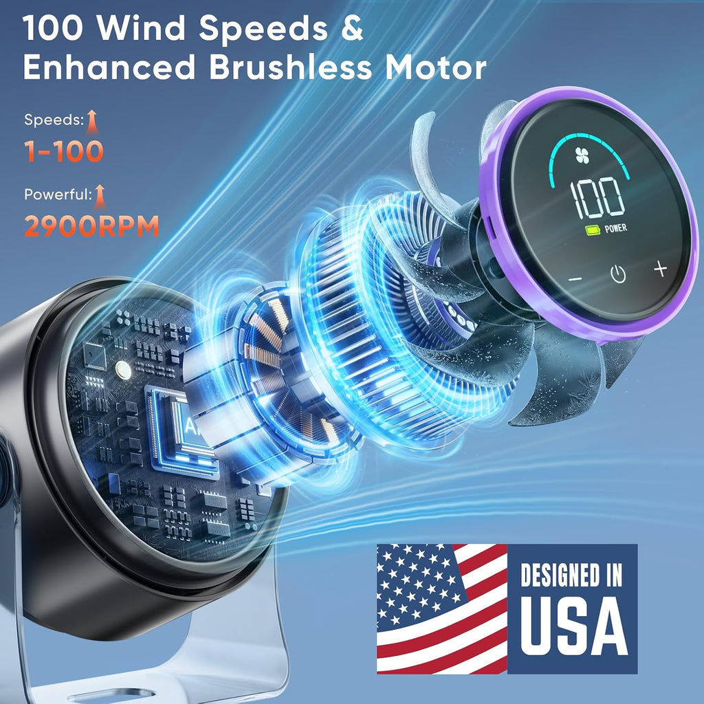 Frontsun Portable Desk Fan,Quiet Fan For Bedroom,Portable Fan Withturbo Airflow,Fans With 100 Speeds Digital Display, 360° Tilt,Rechargeable Battery Powered Fan,Small Fan For Home