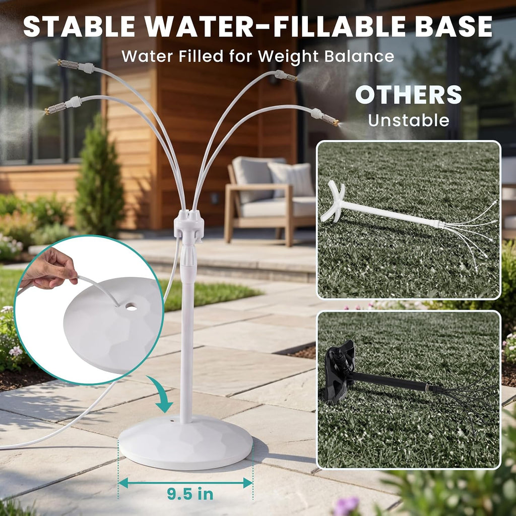 Standing Misting Cooling System, Fillable Base, White | Adjustable Height, 26.2Ft Water Line, Portable Mister For Outside Patio Cooling, Pool Tanning, Garden Greenhouse Watering