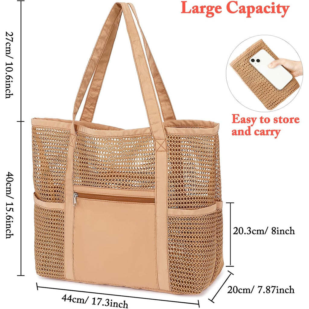 Fammart Mesh Beach Bag For Women, Summer Straw Tote Hobo Pool Bags With Zipper Pocket, Travel Vacation Cruise Essentials 2026