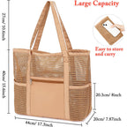 Fammart Mesh Beach Bag For Women, Summer Straw Tote Hobo Pool Bags With Zipper Pocket, Travel Vacation Cruise Essentials 2026