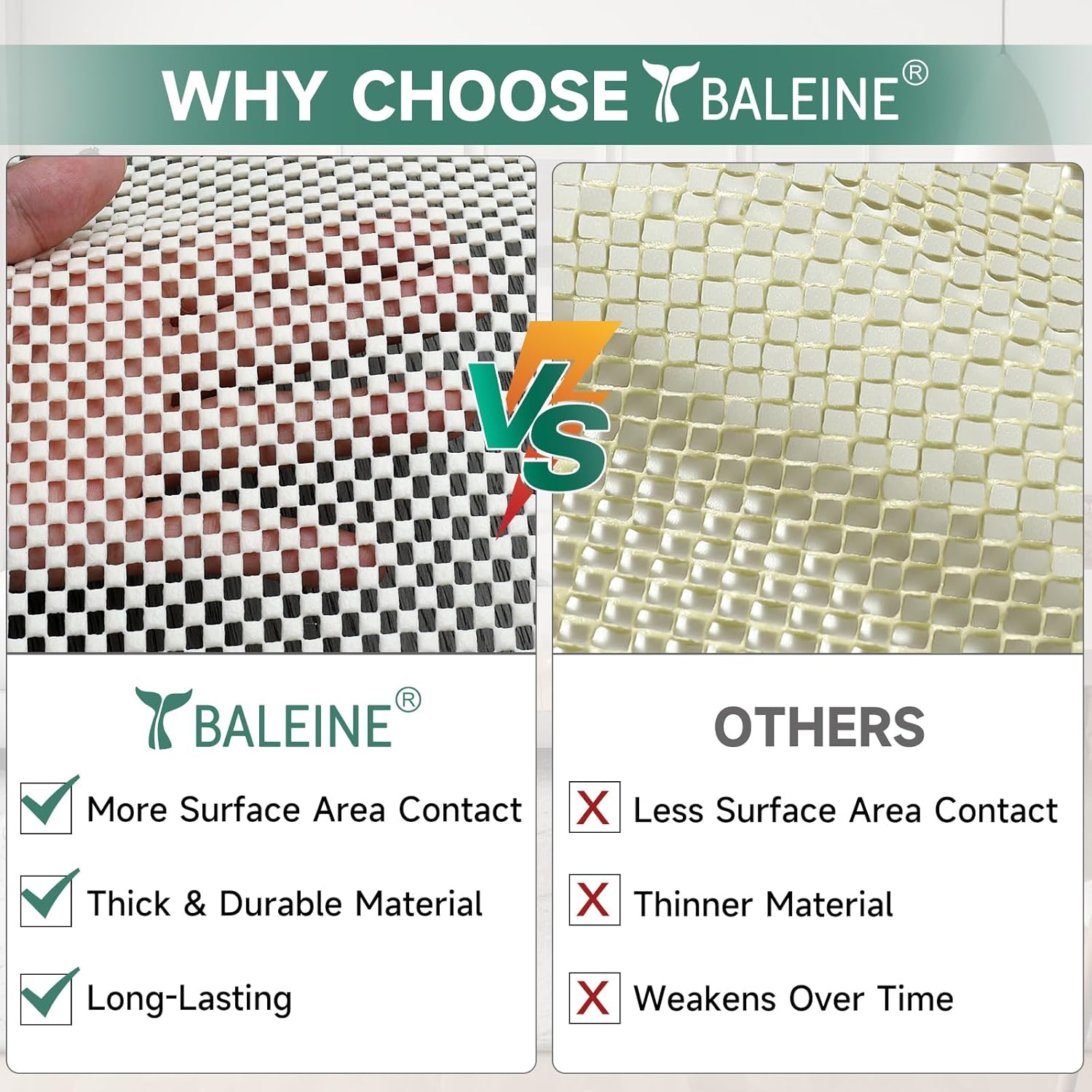 BALEINE Non Slip Rug Pad Rug Gripper for Hardwood Floors, Extra Thick Non Slip Mat Under Carpet (3'x5')