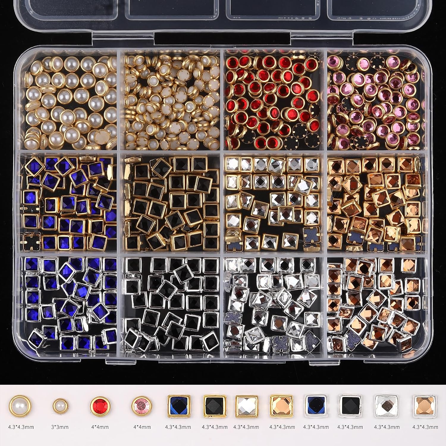 Luxury 3D Nail Charms Rhinestones Metal Jewelry Nail Decoration Colorful Shiny Diamonds Nail Gems Vintage Pendants Nail Supplies for DIY Studs Nail Decor 12 Grids