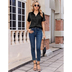 Zeagoo Satin Blouses For Women Silk Button Down Shirts Short Sleeve Business Casual Tops