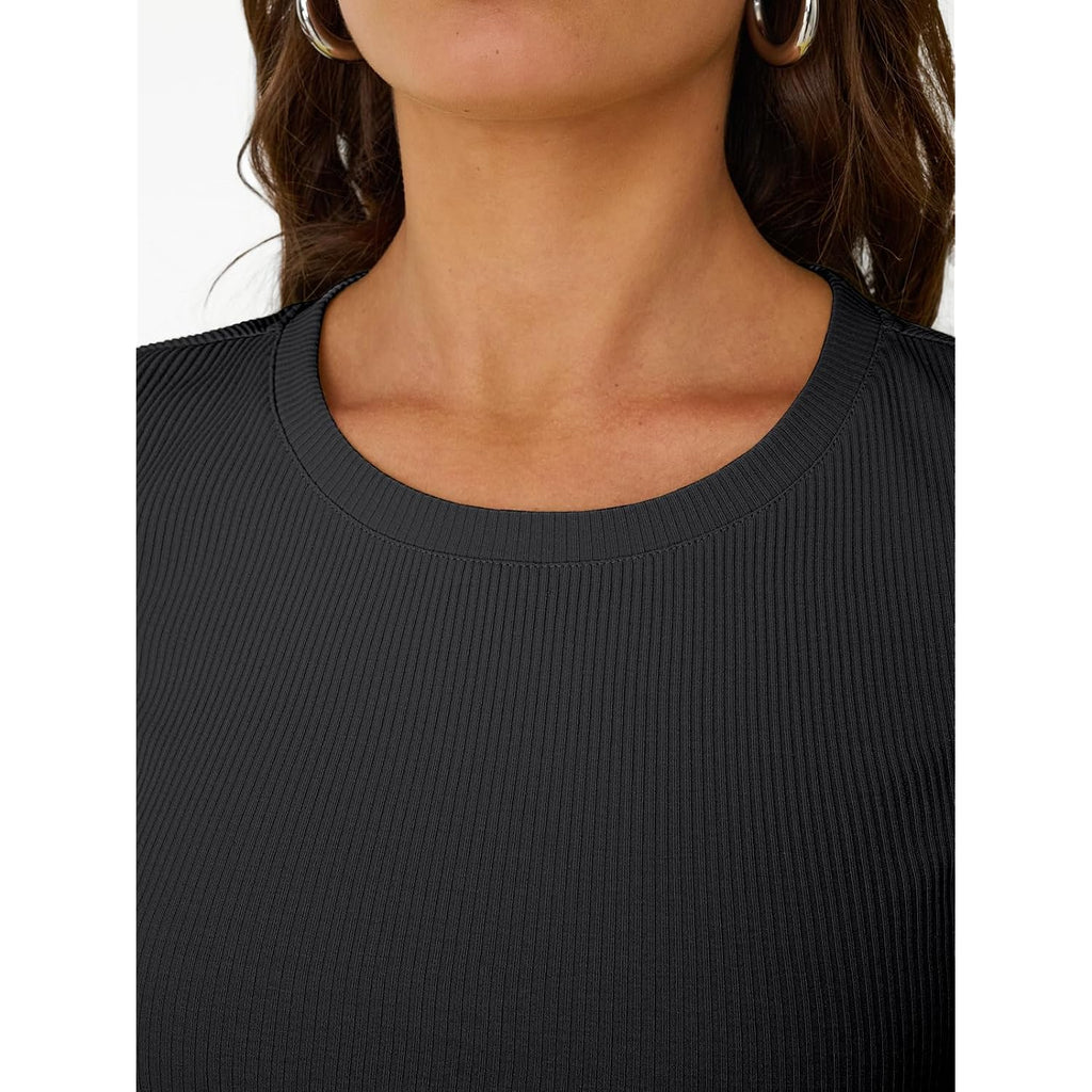 Trendy Queen Women'S Crewneck Ribbed Knit Fitted T-Shirt
