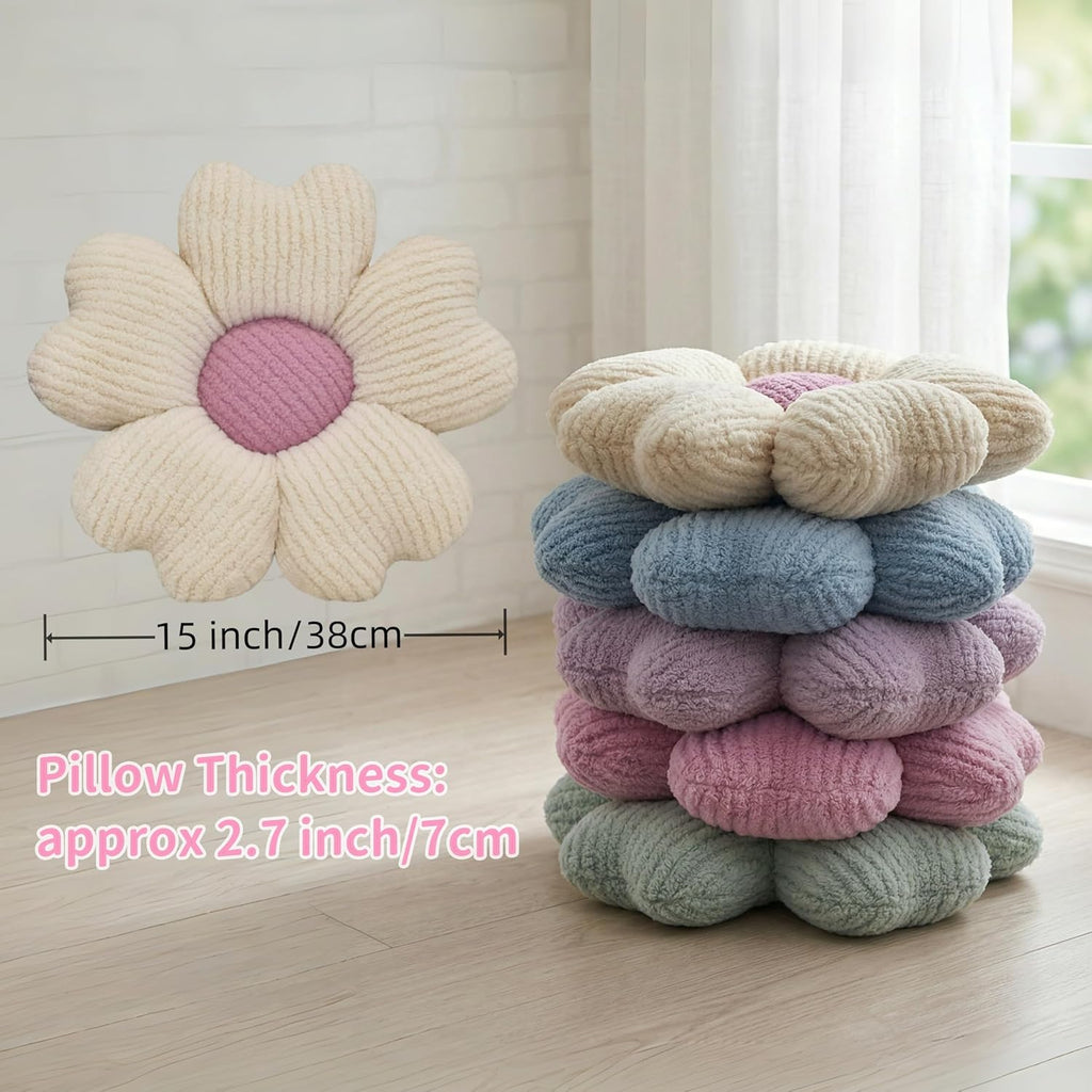 2 Pcs Sage Green Decorative Throw Pillows, 15'' Cute Daisy Flower Shaped Pillow Floor Seating Cushion for Bed Couch Bedroom Room Dorm Decor (Sage Green & Ivory)