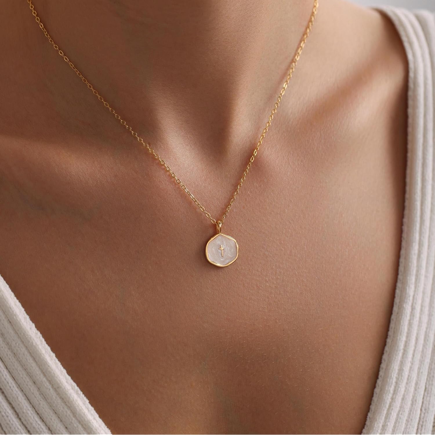 Tewiky Cross Necklace for Women-Dainty Simple 14k Gold Plated Cross Pendant Cute Necklaces for Women Jewelry