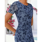 Zesica Womens 2026 Summer Floral Short Sleeve Bodycon Long Dress Ruched Mesh Formal Cocktail Party Wedding Guest Maxi Dresses