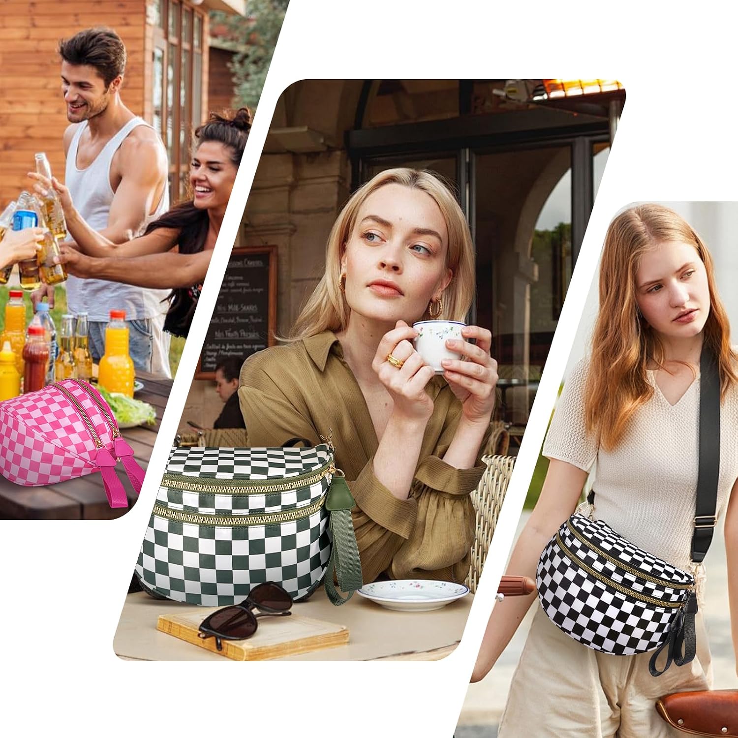 Checkered Crossbody Bag, Bum Bags For Women Crossbody,Spacious Sling Bag Purse Fanny Packs With Shoulder Strap