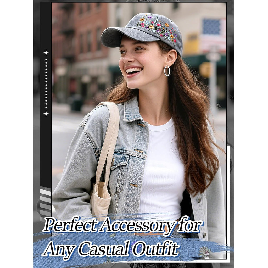 Biggun Trendy Embroidered Baseball Cap for Girls Women Men - Adjustable Soft Breathable Hats for Casual Wear