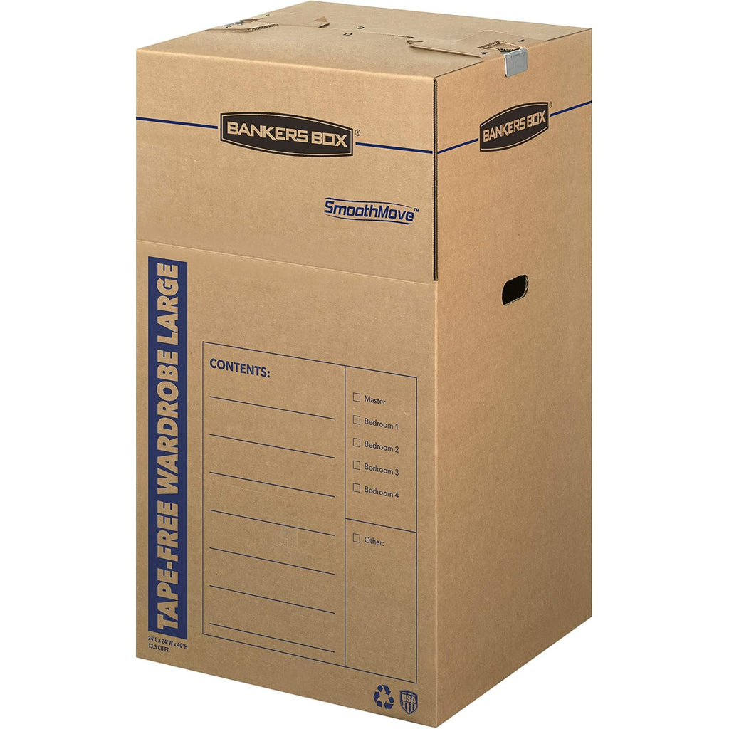 Bankers Box 3-Pack Tall Tape-Free Wardrobe Moving Boxes, 24" X 24" X 40" | Move Hanging Clothes From Closet To Truck With Wardrobe Boxes That Reduce Folding, Wrinkles, And Repacking.