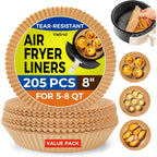 Air Fryer Liners For Ninja, 205 Pcs Heavy-Duty Disposable Air Fryer Liners, 8" Round Airfryer Paper Liners For 5-8 Qt Basket, Oil-Proof & Non-Stick Parchment Paper For Baking, Microwave, Oven, Pans