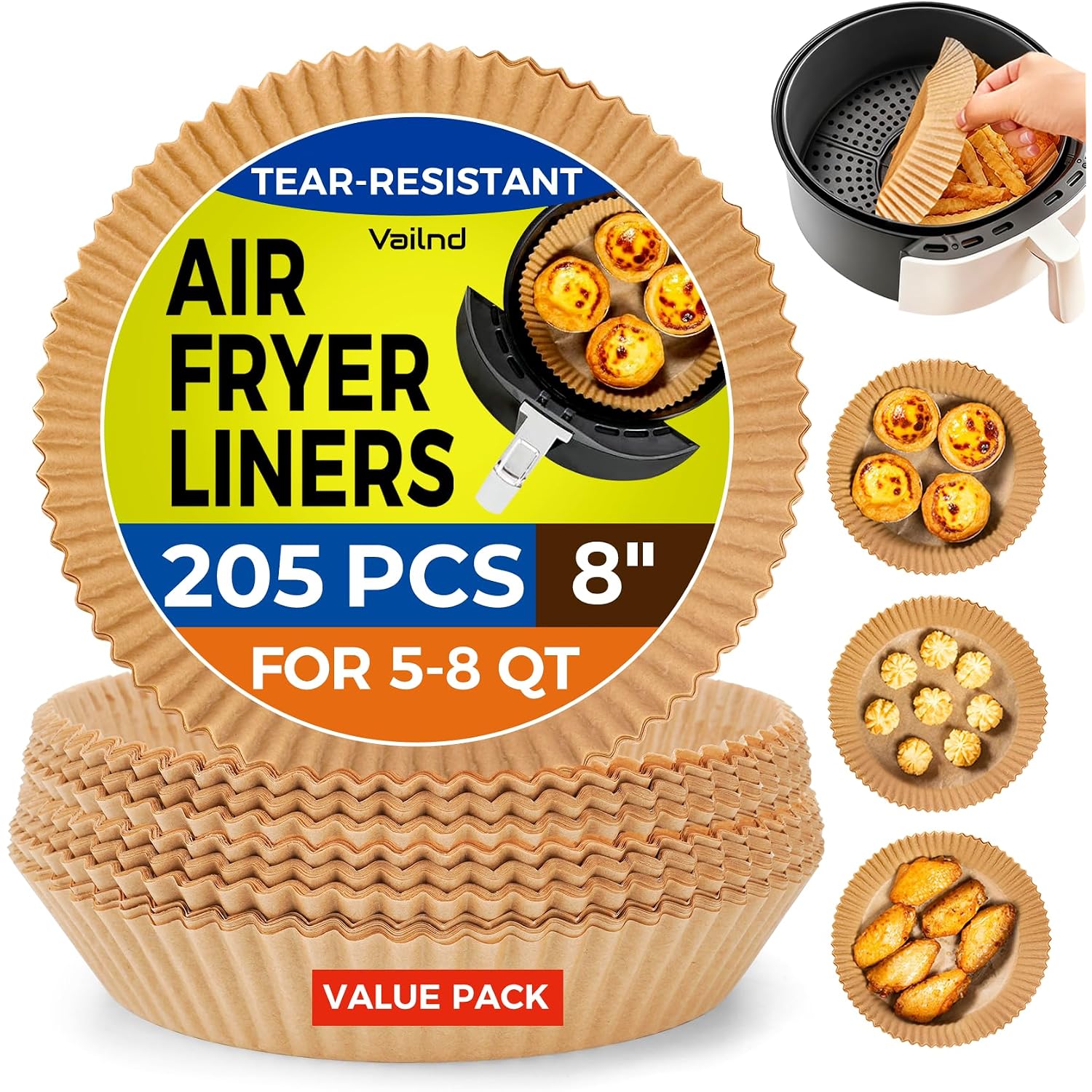 Air Fryer Liners For Ninja, 205 Pcs Heavy-Duty Disposable Air Fryer Liners, 8" Round Airfryer Paper Liners For 5-8 Qt Basket, Oil-Proof & Non-Stick Parchment Paper For Baking, Microwave, Oven, Pans