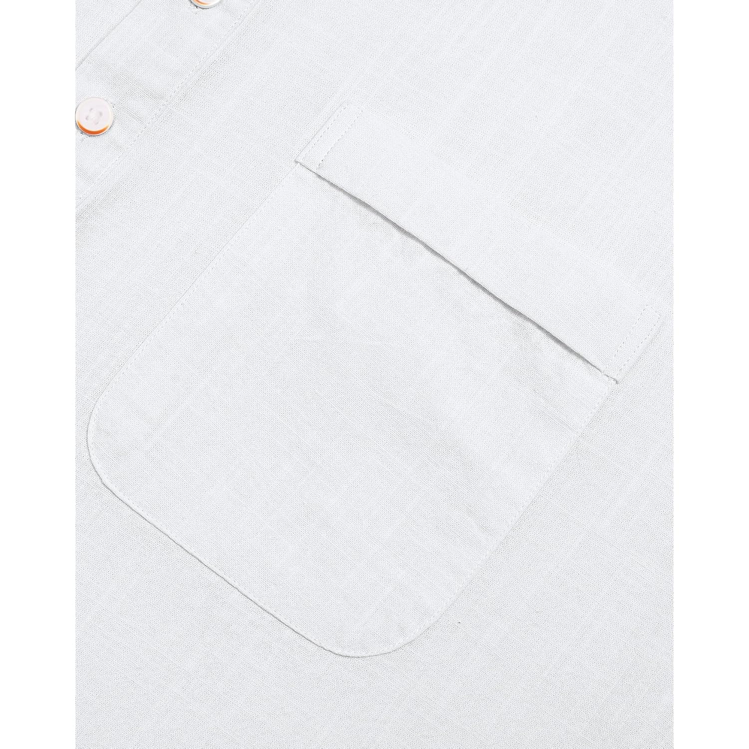 J.Ver Men'S Cotton Linen Long Sleeve Shirts Casual Button Down Banded Collar Shirt Beach Summer Tops With Pocket