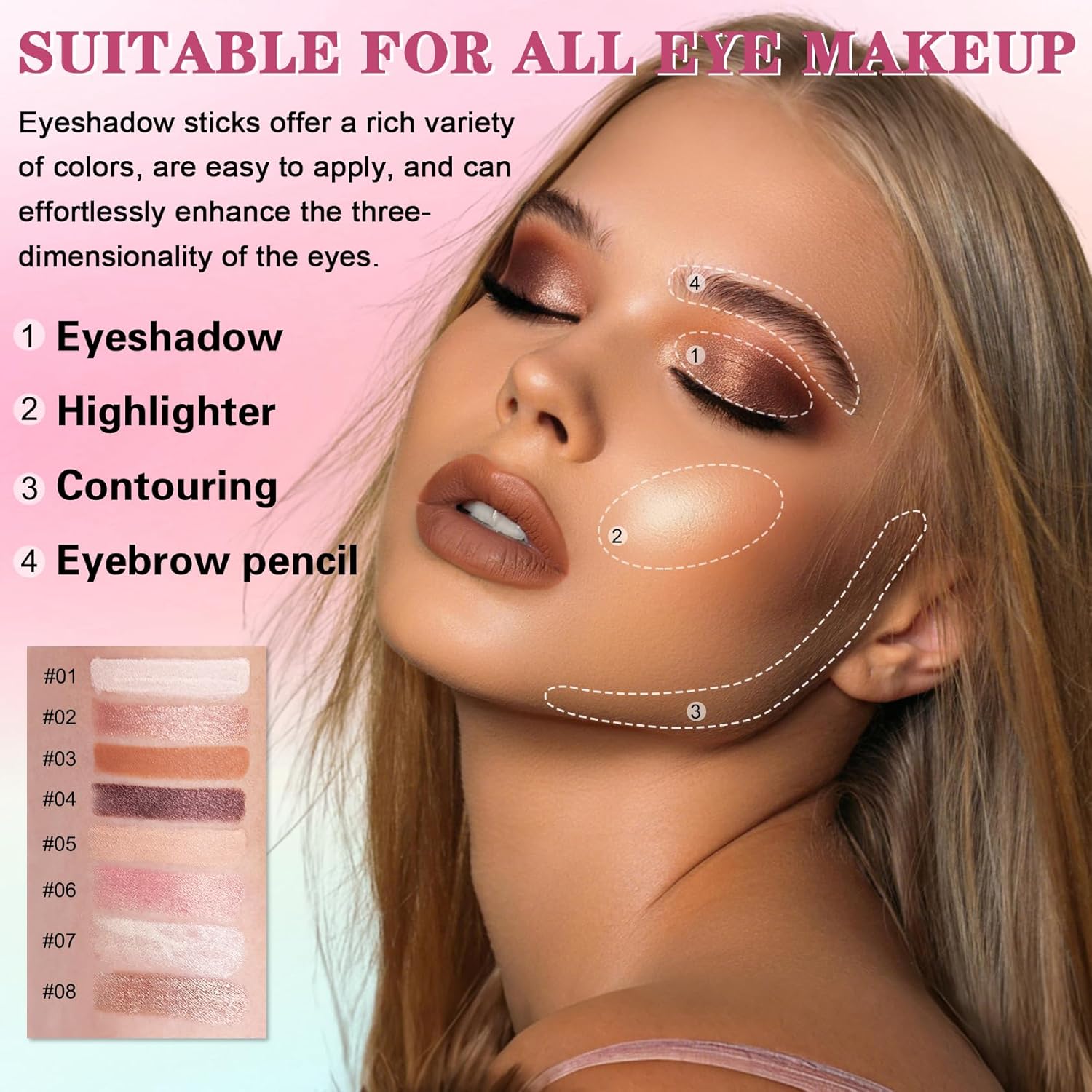 8PCS Eye Shadow Sticks,Shimmer & Matte Cream Eyeshadow Stick Set,Dual-ended Eye Brightener Stick,Soft Eye Shadow for Older Women,Teenagers,Middle-aged,Sombras Para Ojos,Eyeshadow Makeup