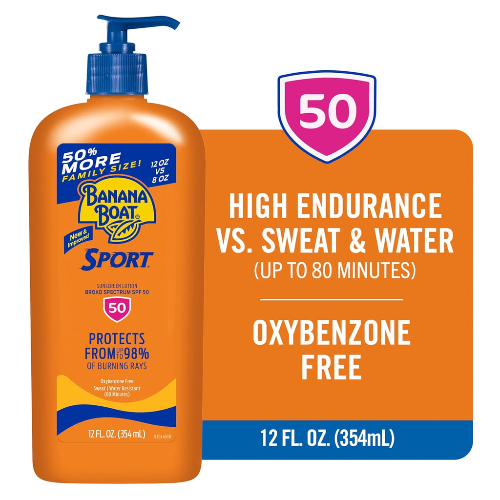 Banana Boat Sport Ultra Spf 50 Sunscreen Lotion, 12Oz | Banana Boat Sunscreen Spf 50 Lotion, Oxybenzone-Free, Sunblock, Family Size, 12Oz (Pack Of 1)