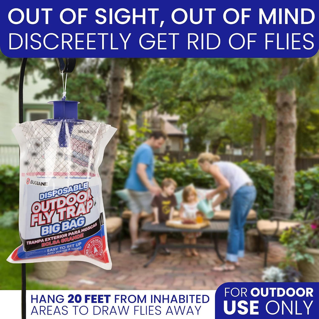 Fly Traps Outdoor Fly Trap For Patio. 4 Large Non-Toxic Pre-Baited Flies Bags Outdoor Disposable. Big Hanging Bug Catchers For All Filth Flies Killer For Outside Bug Control In Yard Horse Ranch.