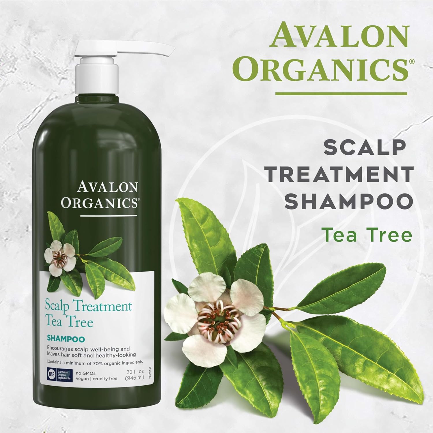 Avalon Organics Scalp Treatment Tea Tree Shampoo, Encourages Scalp Well-Being And Leaves Hair Soft, 32 Fluid Ounces