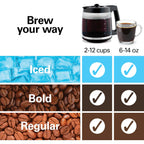 Hamilton Beach 2-Way 12 Cup Programmable Drip Hot and Iced Coffee Maker & Single Serve Coffee Machine, AquaFlow Showerhead, Glass Carafe, Auto Pause and Pour, Black (47500J)