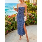 Merokeety Women'S 2026 Summer Wedding Guest Dresses Formal Strapless Bodycon Floral Tube Mesh Cocktail Party Maxi Dress