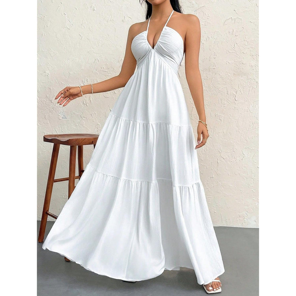 Narecte Women'S Maxi Summer Dresses Halter V Neck Beach Dresses For Women A-Line Casual Dress For Vacation