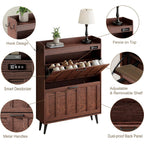 ChooChoo Shoe Storage Cabinet with 2 Flip Drawers, Deodorizing Shoe Organizer Storage for Entryway, Freestanding Hidden Slim Narrow Shoe Rack Cabinet, Walnut