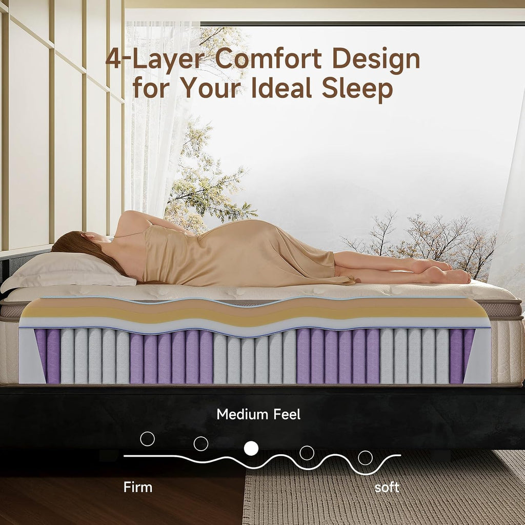 Twin Mattress, 10 Inch Hybrid Twin Mattress In A Box, Gel Memory Foam With Individual Isolation Pocket Springs, Medium Firm, Motion Isolation & Pressure Relief, Certipur-Us Certified