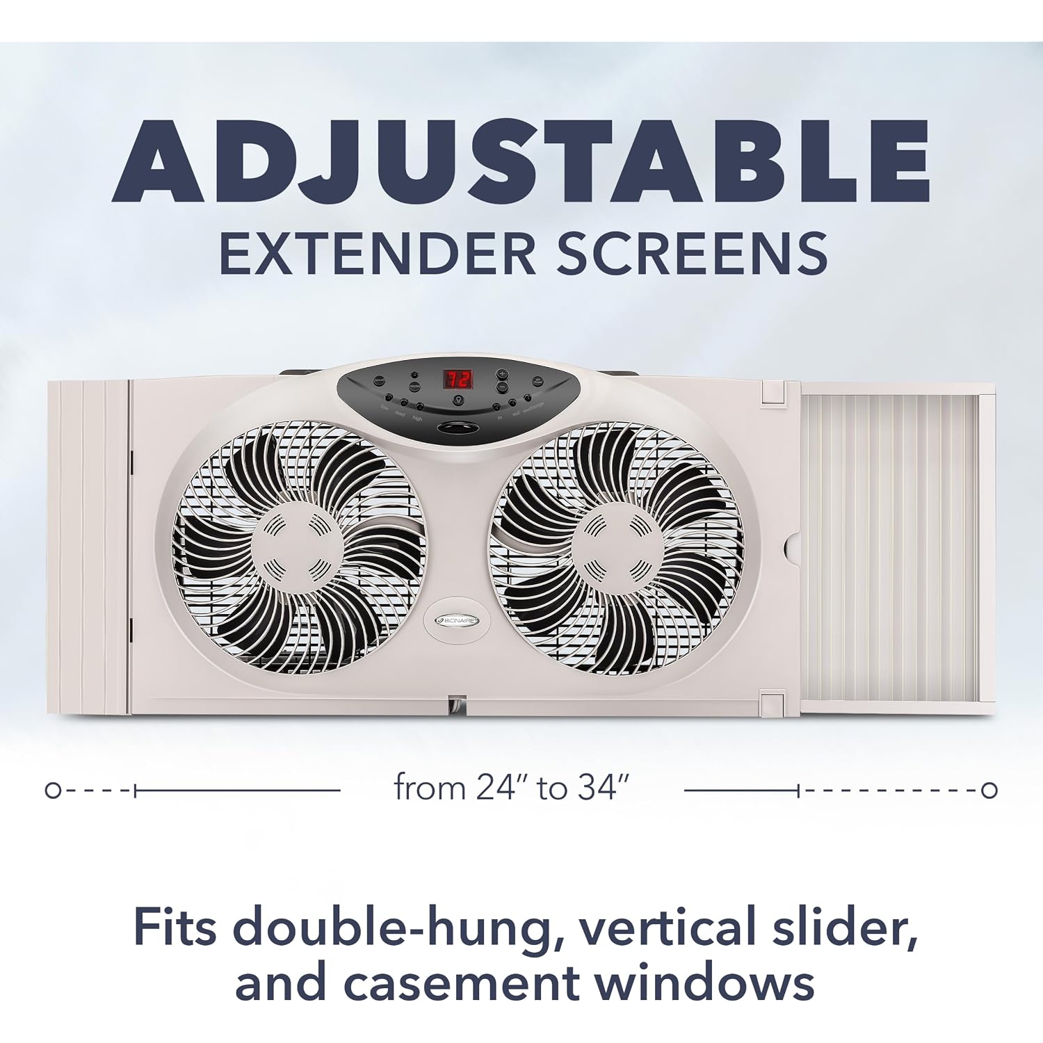 Bionaire Window Fan With Reversible Airflow Blades – 3-Speed Settings, Programmable Thermostat, Led Display, Remote Control, Fits 24–36" Windows, No Assembly Required