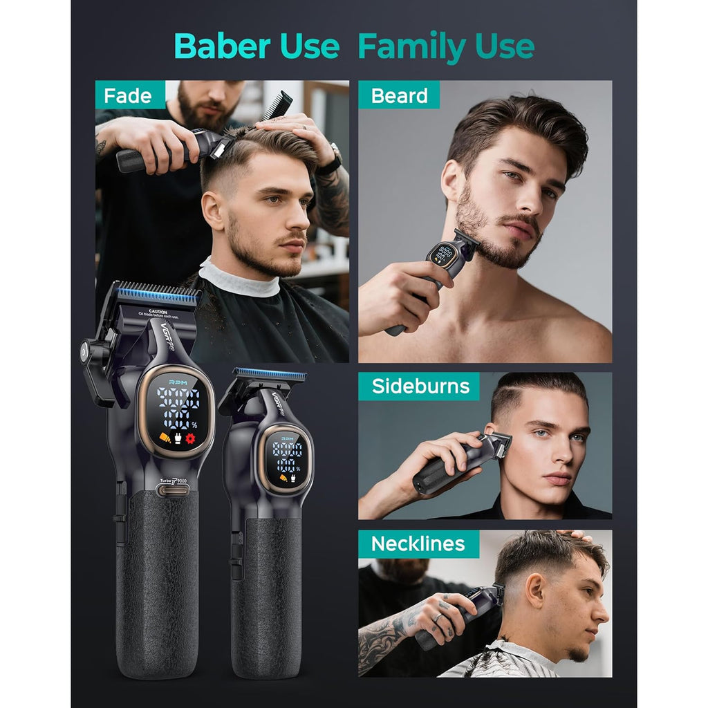 VGRPRO Professional Hair Clippers for Men, Professional Barber Clippers and Trimmer Set, Cordless Hair Clippers for Hair Cutting with Package Case, Powerful 9000 PRM Rechargable Electric Clippers