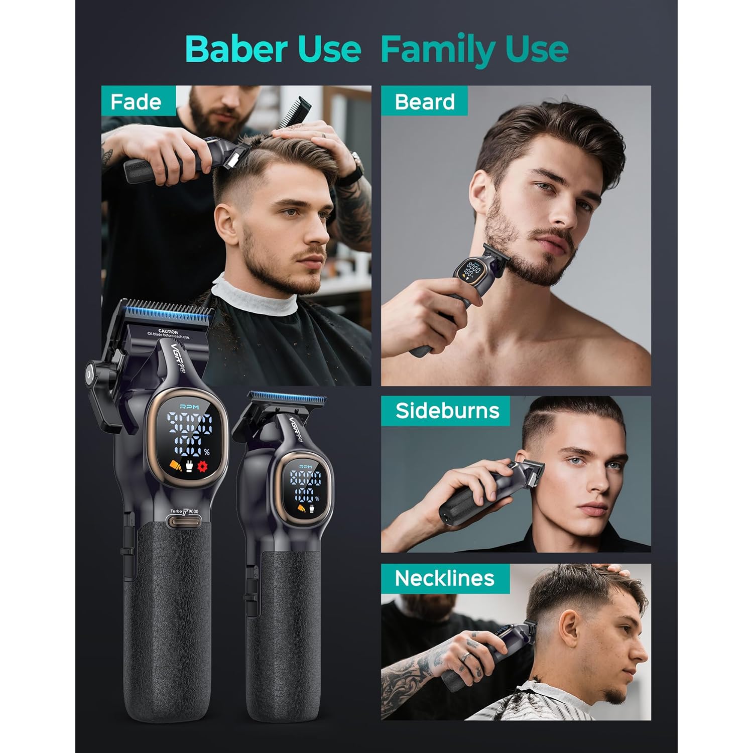 VGRPRO Professional Hair Clippers for Men, Professional Barber Clippers and Trimmer Set, Cordless Hair Clippers for Hair Cutting with Package Case, Powerful 9000 PRM Rechargable Electric Clippers
