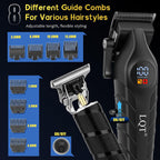 Men'S Professional Cordless Hair Clippers & Trimmer Kit, 4-In-1 Electric Shaver Set With Led Display, Waterproof Body Groomer, Nose Trimmer & T-Blade For Bald Head, Full Barber Kit (Black)