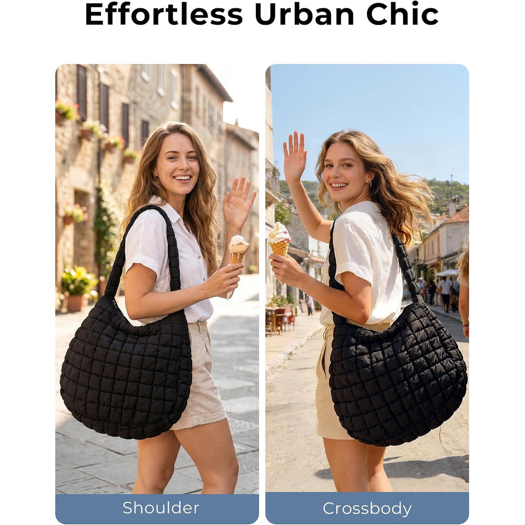 Puffer Quilted Tote Bag For Women Nylon Crossbody Bags Puffy Purse Hobo Large Shoulder Bag Trendy