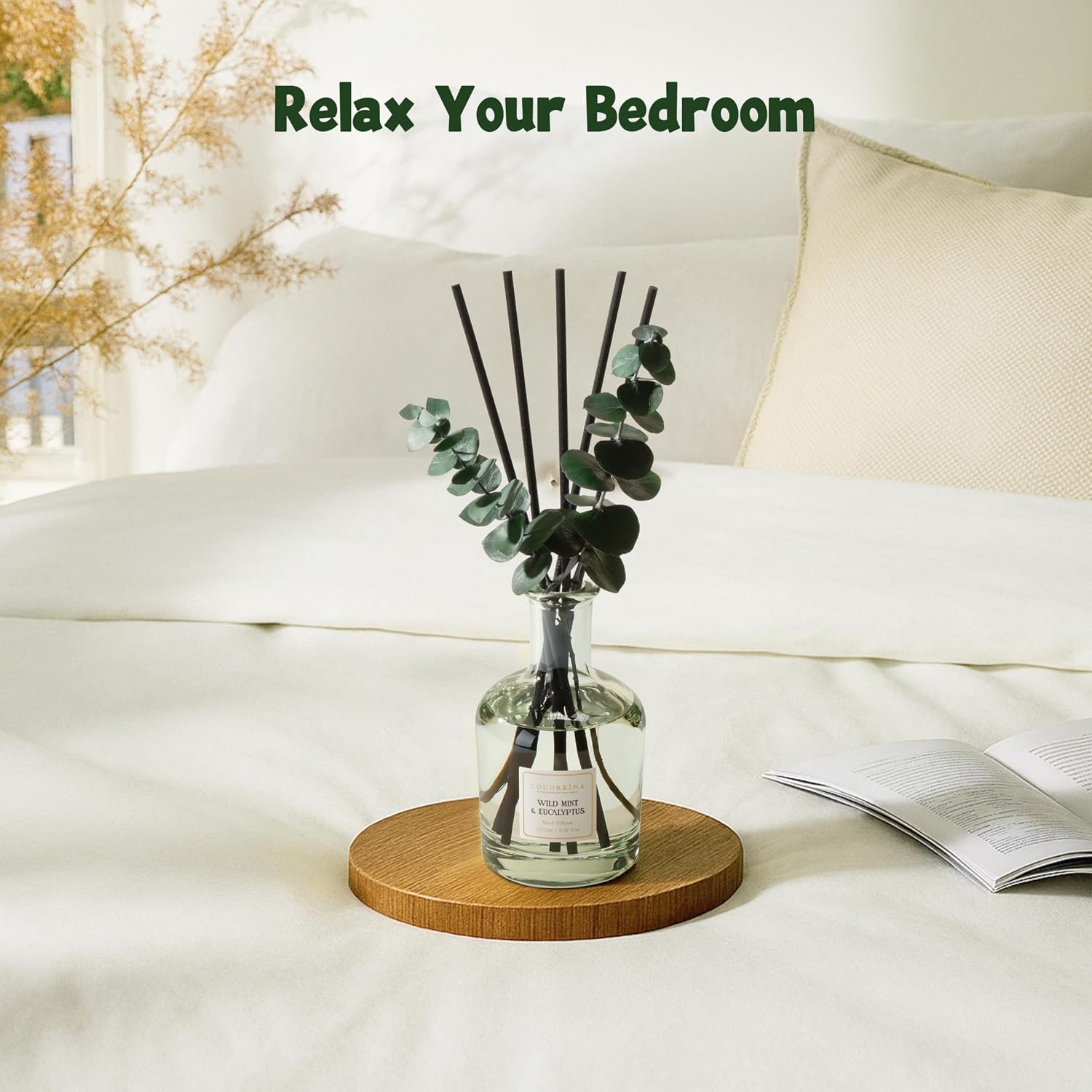 Wild Mint & Eucalyptus Reed Diffuser – 6.76 Oz Essential Oil With 8 Reeds & Real Eucalyptus Sticks, Home Fragrance For Bedroom Or Bathroom Décor