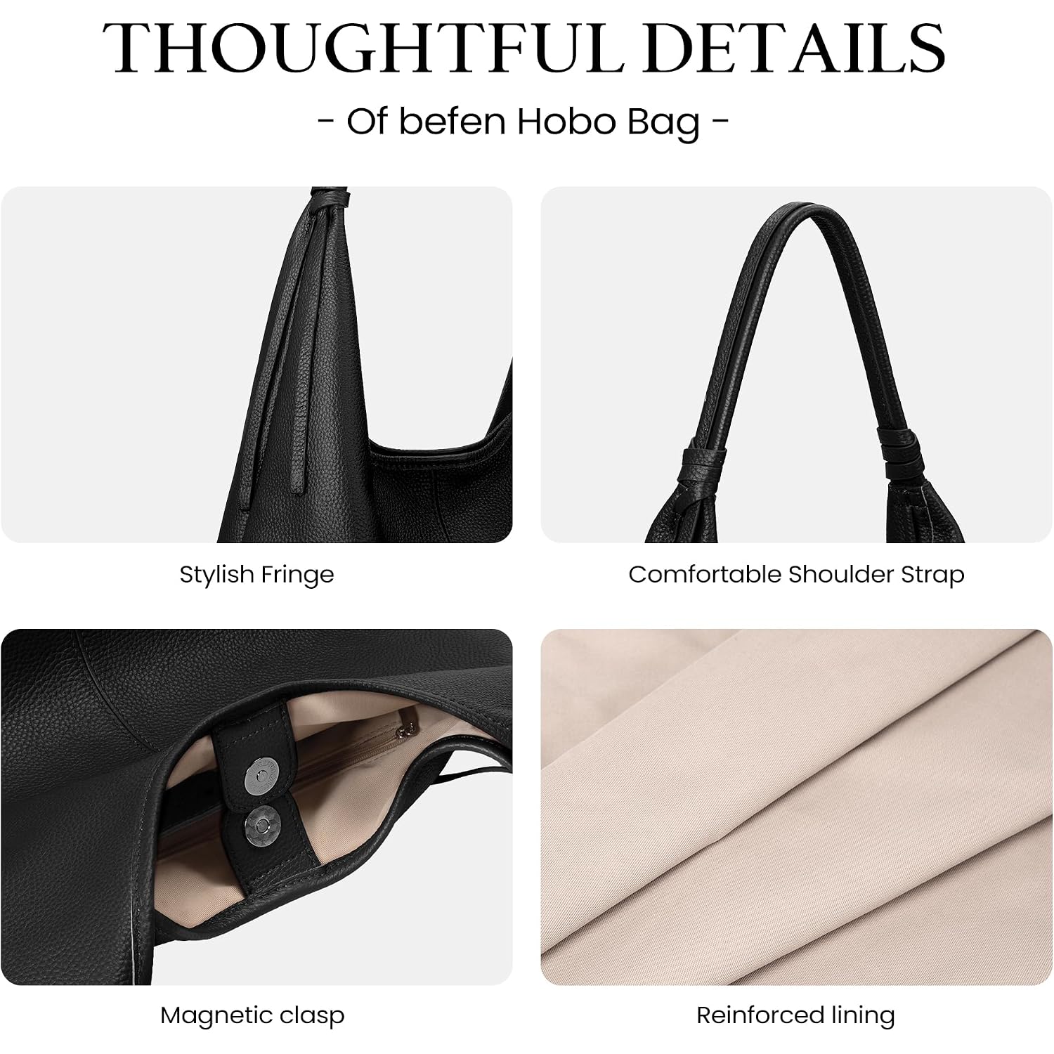 Befen Genuine Leather Slouchy Hobo Purses For Women, Top Grain Real Leather Tote Handbags Shoulder Satchel With Tassel Ribbon