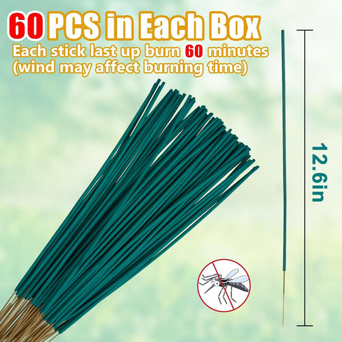 60 Pcs Natural Mosquito Repellent Outdoor Patio, Citronella Oil Mosquito Incense Sticks Plant-Based Bug Repellent For Patio Camping Essentials Fishing Backyard Travel Mosquito Control
