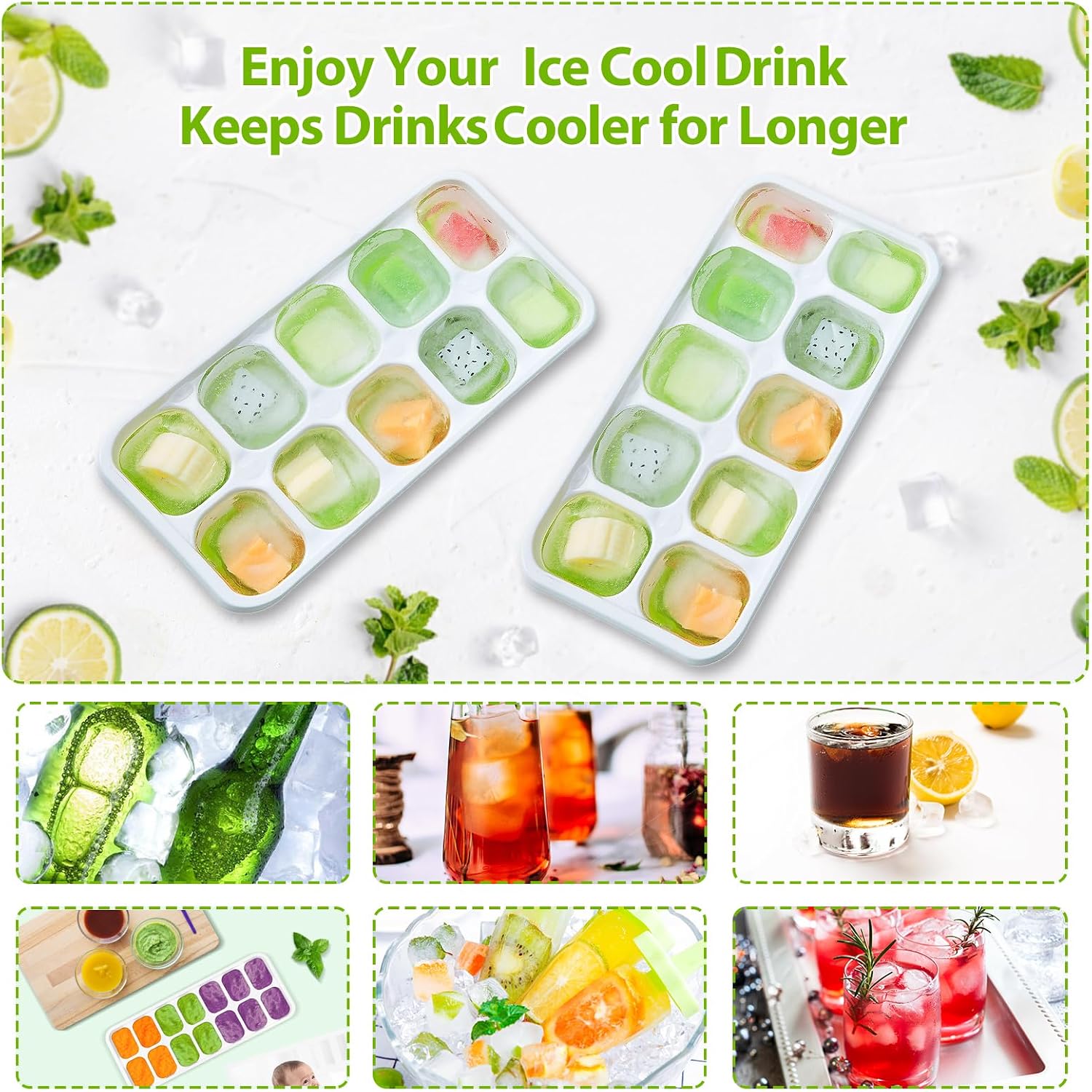 Doqaus Ice Cube Tray With Lids - 4 Pack Stackable Silicone Ice Trays For Freezer, Bpa & Lfgb Safe, Easy Release For Kitchen, Rv, Cocktail, Coffee, Soup & Food