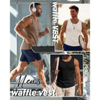 Riyiper 3 Pack Men'S Waffle Knit Tank Tops Casual Sleeveless Shirts Classic Beach Tank T-Shirts Summer Loose Muscle Shirts