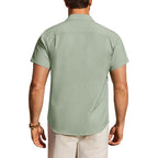 Mens Linen Shirt Short Sleeve Wrinkle Free Casual Untucked Button Down Shirts Beach Breathable Tops Summer